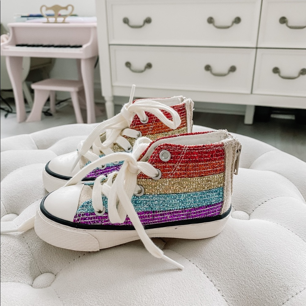 Rainbow sparkle high top sneakers